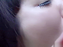 Asian school girl sucking hard on the fat dong