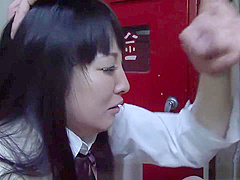 Asian school girl sucking hard on the fat dong