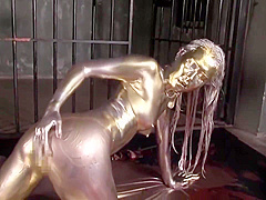 COPPER-GOLDEN PAINT SLAVE MAIKA masturbation