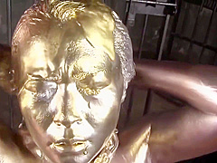 COPPER-GOLDEN PAINT SLAVE MAIKA masturbation