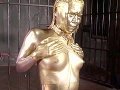 COPPER-GOLDEN PAINT SLAVE MAIKA masturbation