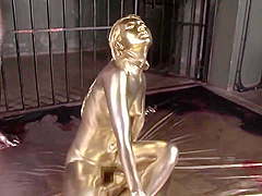 COPPER-GOLDEN PAINT SLAVE MAIKA masturbation